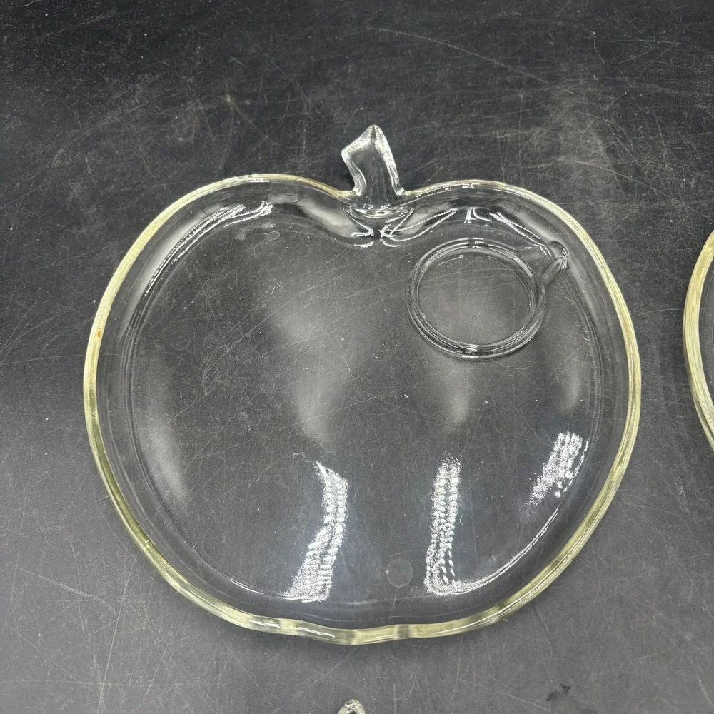 Vtg Hazel Atlas Clear Glass Apple Shaped Snack Plates Set of 4 Luncheon Trays